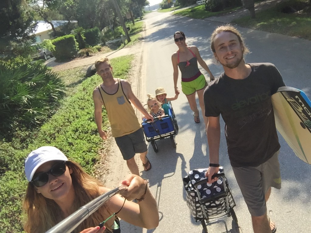 walking to beach with cass family